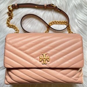 Tory Burch Kira Chevron Flap Shoulder/Crossbody Leather Bag in Pink Moon